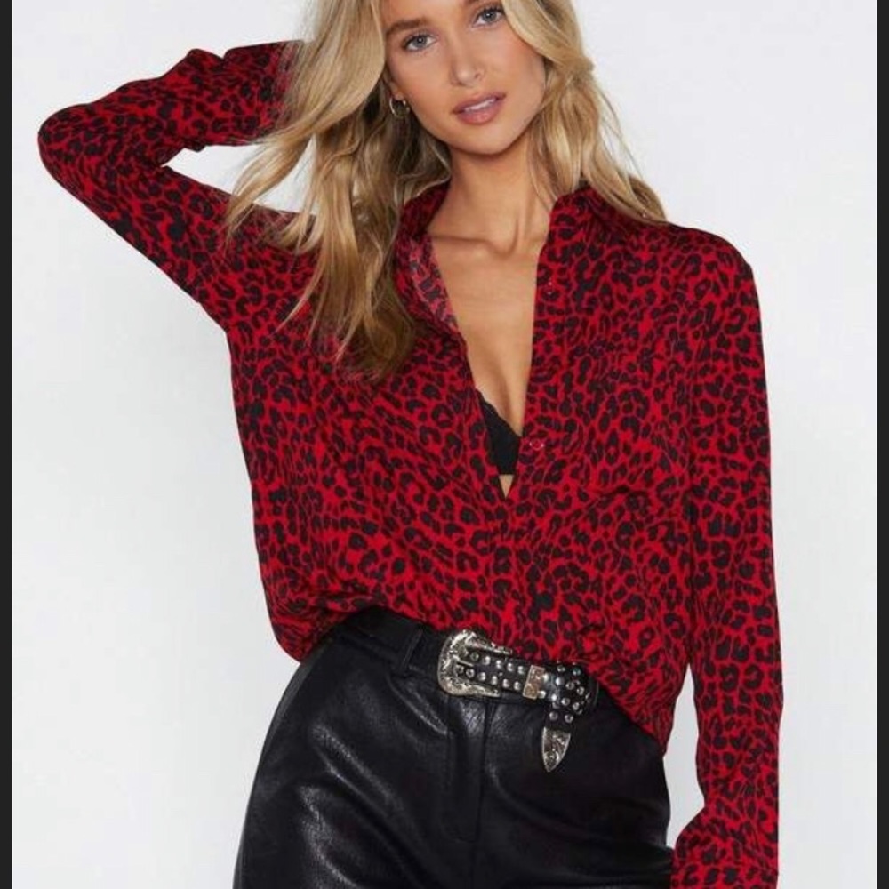 INC International Red leopard blouse